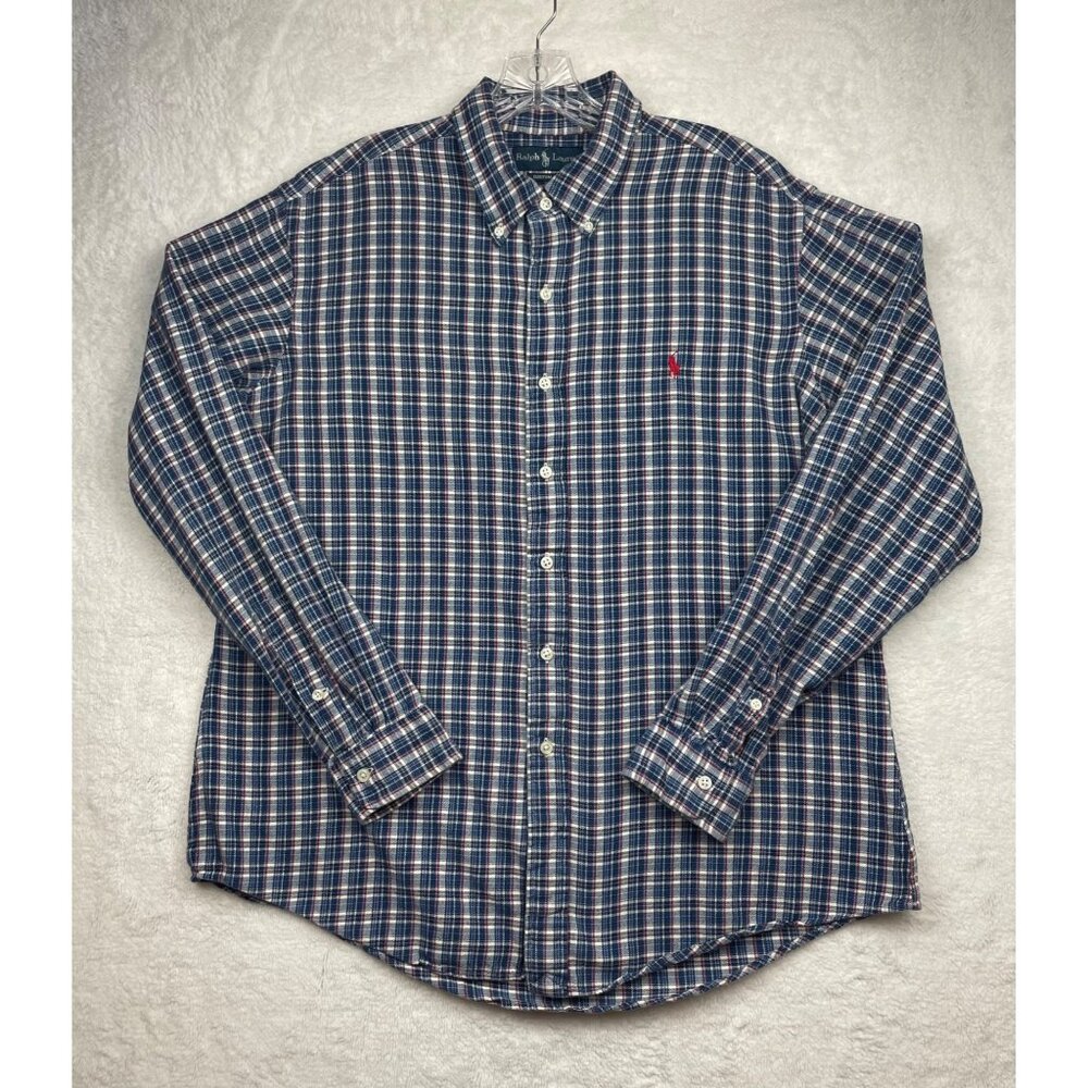 Ralph Lauren Flannel Shirt Men's XL Comfort Fit Long Sleeve Plaid Blue and Red